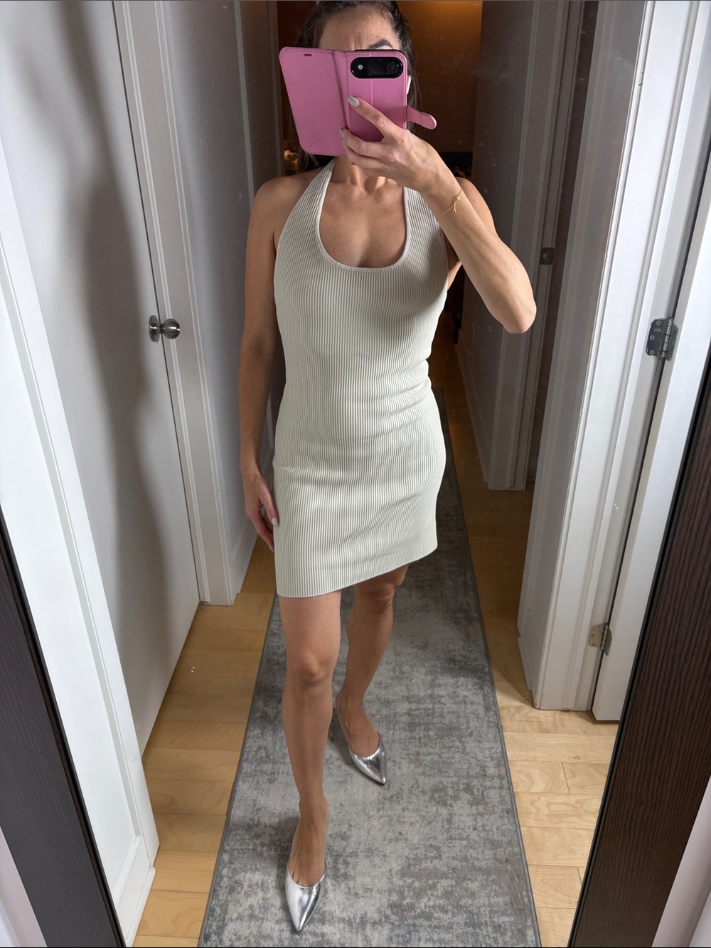 Babaton Ribbed Halter Mini Dress in Cream